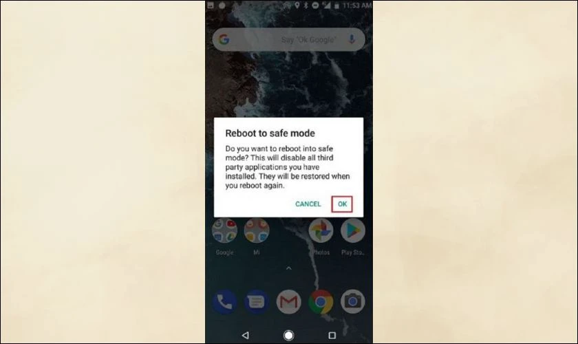 Hiển thị thông báo Khởi động lại ở Chế độ An toàn
