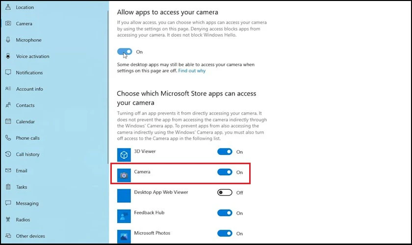 Hướng dẫn cách kích hoạt lại camera laptop trên Windows