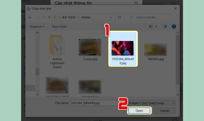 Lựa chọn ảnh mới từ máy tính của bạn và nhấn Open
