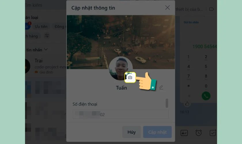 Nhấn vào biểu tượng máy ảnh để thay đổi ảnh đại diện