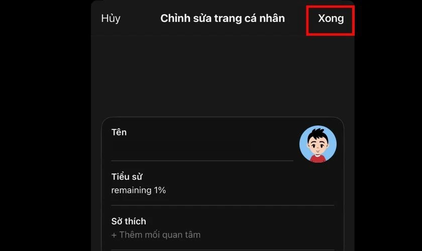 Nhấn Xong để đổi Avatar Threads