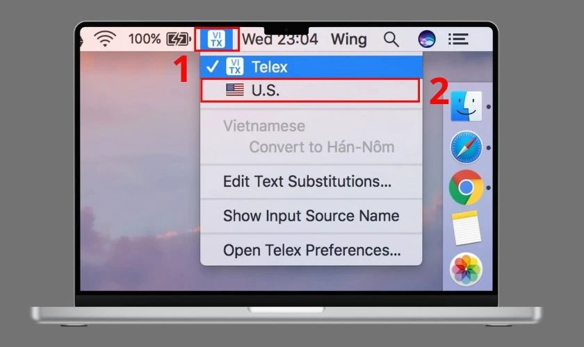 Cách đổi bàn phím tiếng Việt sang tiếng Anh trên MacBook bằng Menu