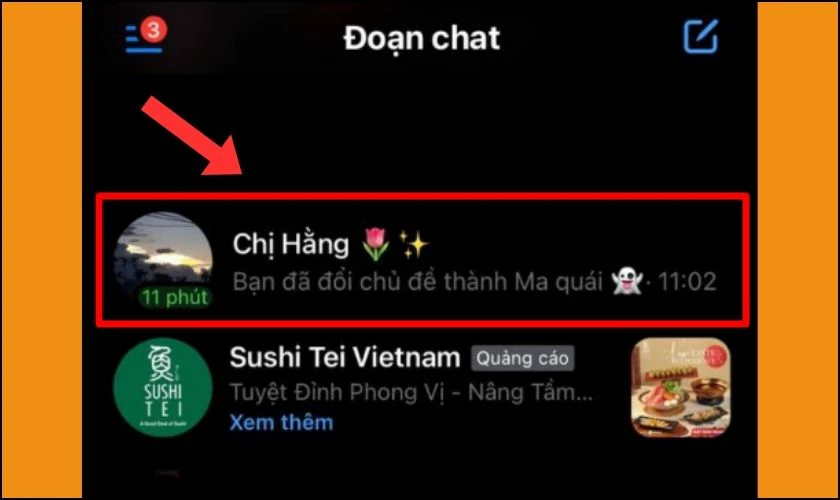 Vào ứng dụng Messenge, chọn cuộc trò chuyện muốn thay đổi chủ đề 