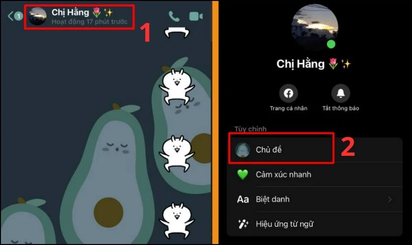 Vào tên của người dùng, chọn Chủ đề