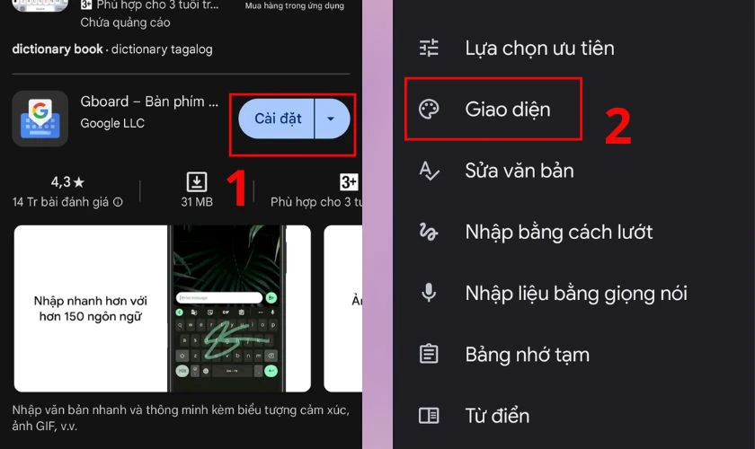 Vào CH Play tìm và tải ứng dụng Gboard về máy