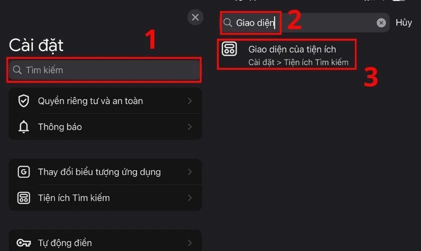 Ở thanh tìm kiếm, nhập vào từ khóa Giao diện