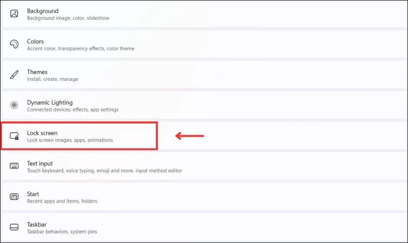 Bạn nhấp chọn Lock screen để thay đổi màn hình trên máy tính Win 11