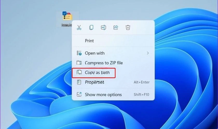 Kích chuột phải vào tệp ICO đã tải xuống và chọn Copy as path