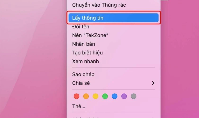 Chọn Lấy thông tin