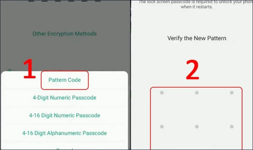Chọn Pattern Code vẽ mật khẩu mới và ấn xác nhận