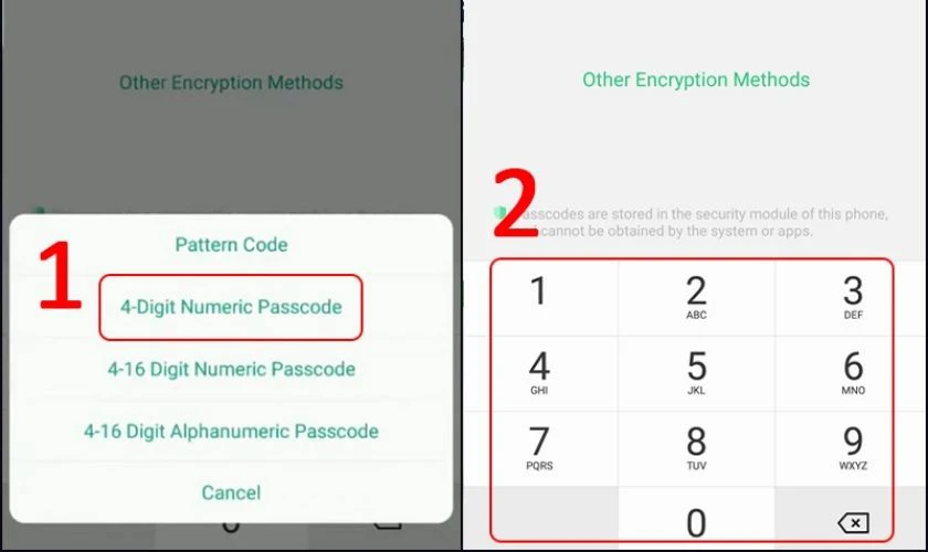 Chọn 4-Digit Numeric Passcode để đặt mật khẩu 4 số