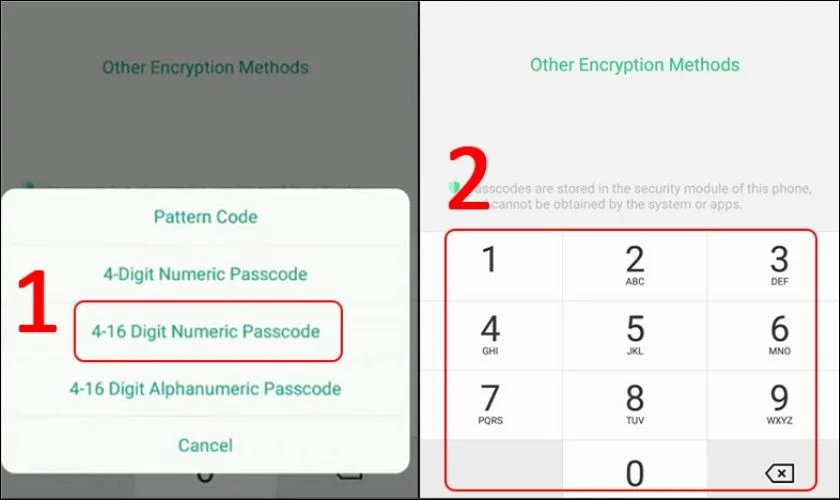 4-16 Digit Numeric Passcode để đặt mật khẩu số dài