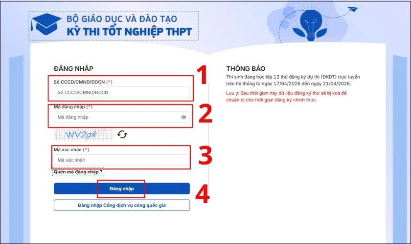 Cách đổi mật khẩu trên thisinh.thithptquocgia.edu.vn 2026