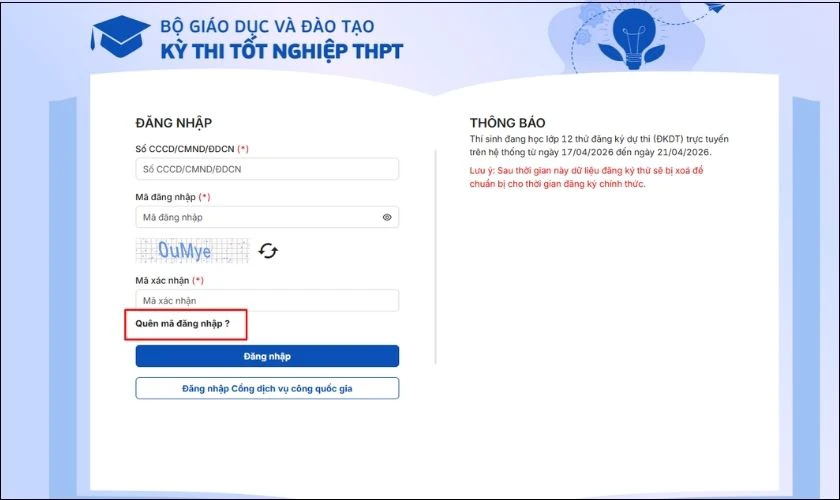 Lỗi thường gặp khi đổi mật khẩu trên thisinh.thithptquocgia.edu.vn 2026