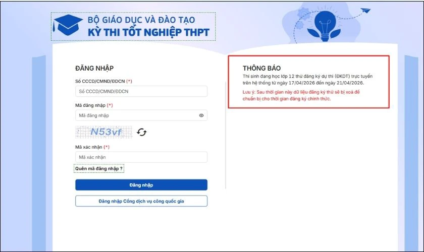 Lưu ý thường gặp khi đổi mật khẩu trên thisinh.thithptquocgia.edu.vn 2026