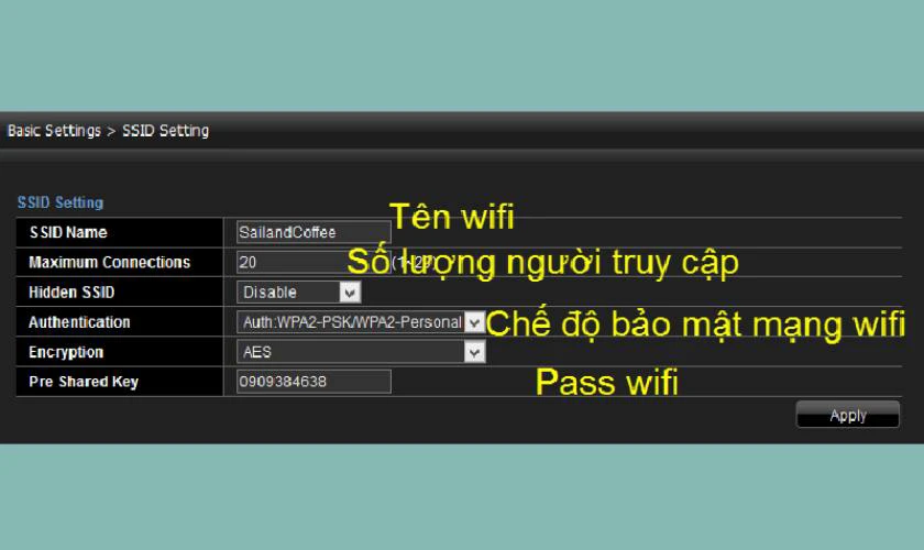 Tiếp theo bạn hãy thay đổi mật khẩu WiFi