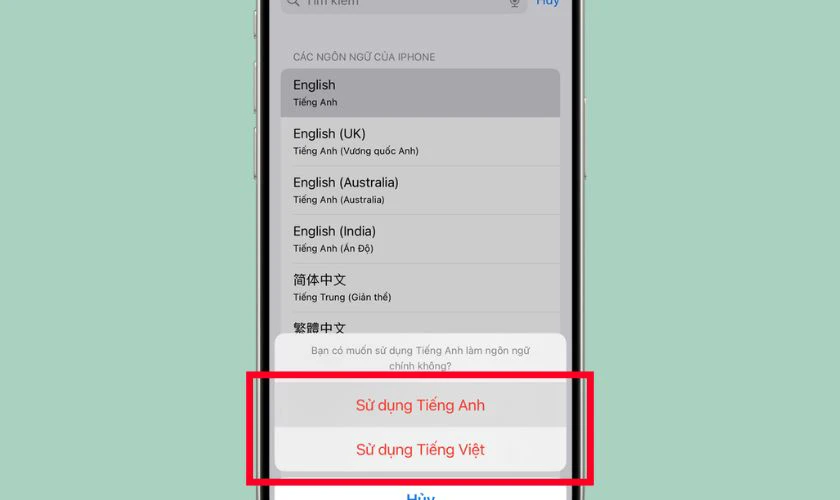 Xác nhận là ngôn ngữ chính