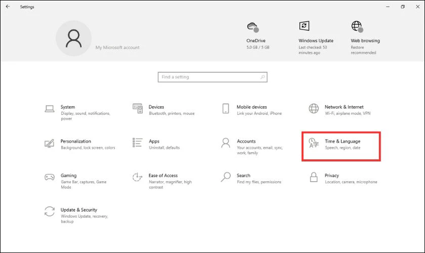 Cách đổi ngôn ngữ trên máy tính bằng Windows Settings