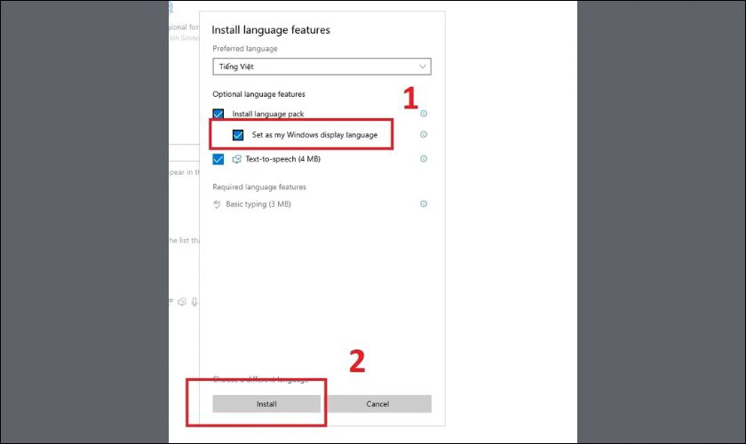 Chọn tính năng Set as my Windows display language