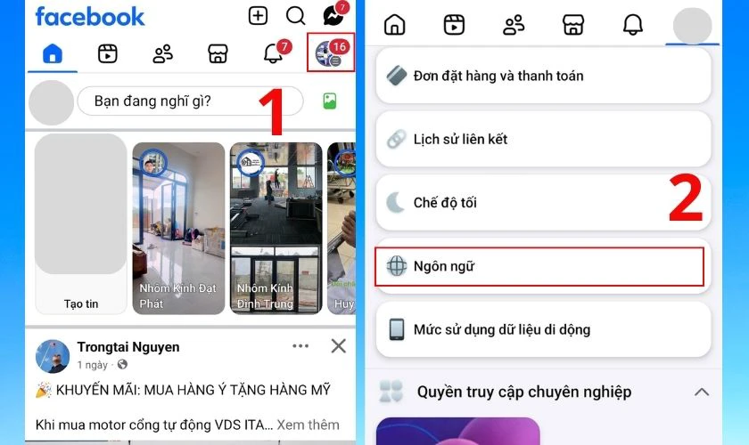 Lướt xuống và chọn mục Ngôn ngữ