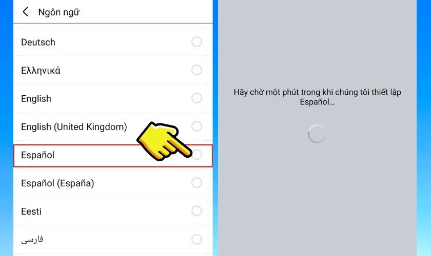 Tại mục ngôn ngữ trên FaceBook, bạn hãy chọn Espanol