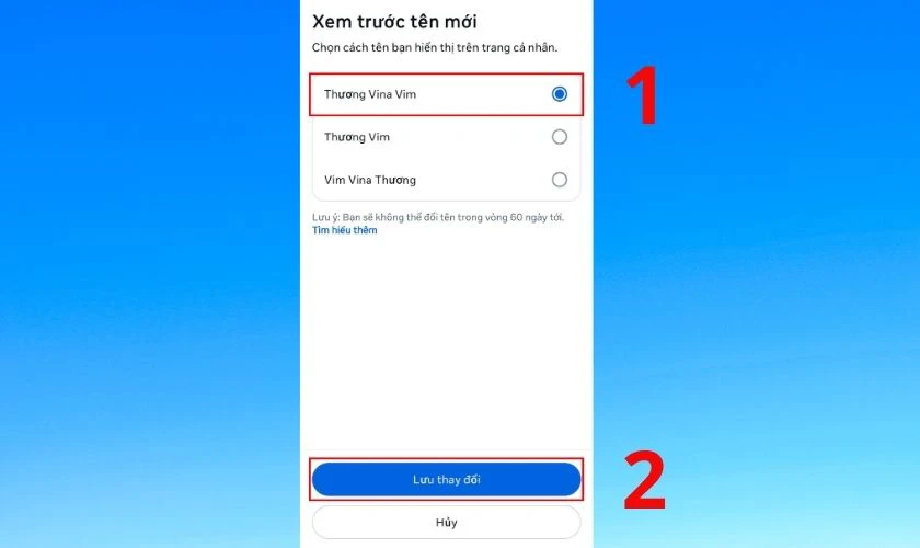 Chọn kiển hiển thị và nhấn Lưu thay đổi