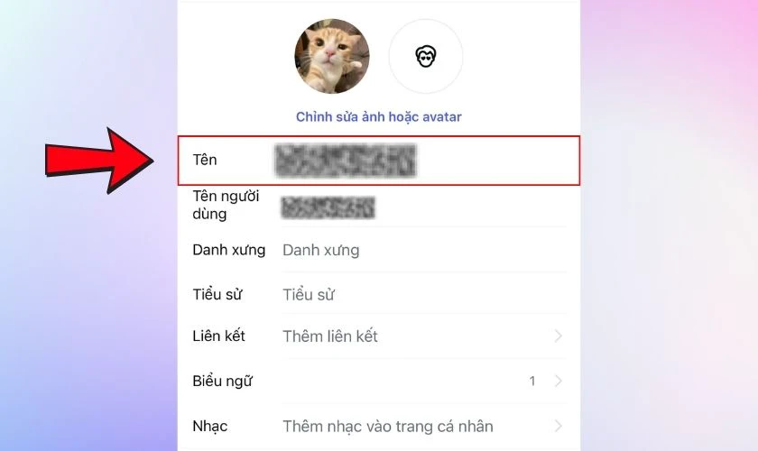 Chọn mục T&ecirc;n v&agrave; nhập t&ecirc;n Threads mới bạn muốn đổi sang