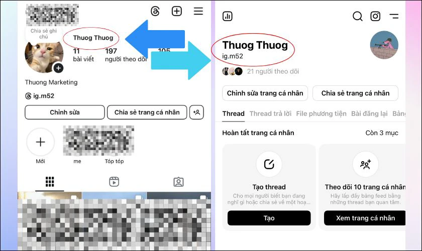 Lưu &yacute; khi đổi t&ecirc;n Threads