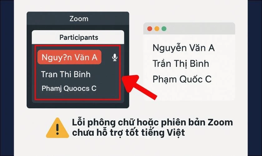 Tại sao tên Zoom không hiển thị tiếng Việt có dấu?