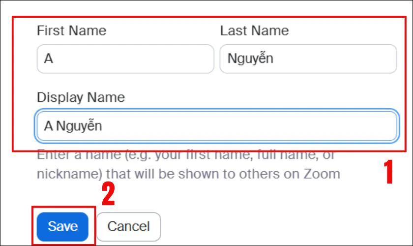 Nhấn Save để đổi tên trên Zoom