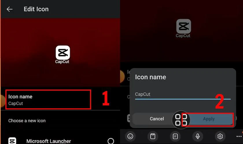 Lúc này bạn có thể chỉnh tên ứng dụng tại mục Icon name