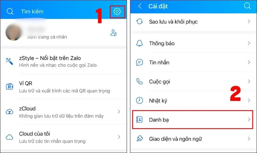 Vào Cài đặt (biểu tượng răng cưa ở góc màn hình), tìm chọn Danh bạ