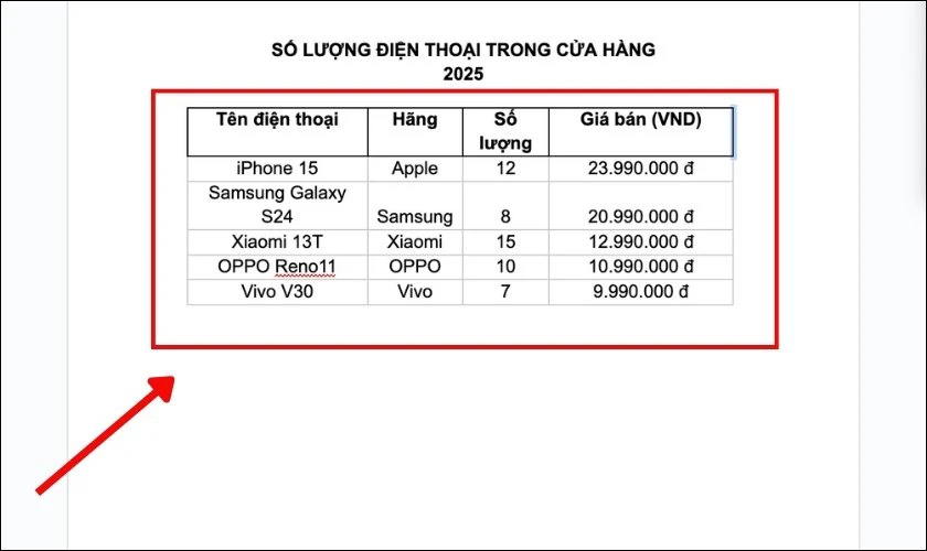 Căn chỉnh định dạng bảng và hoàn tất