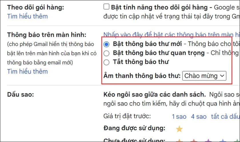 Chọn cấp độ thông báo mong muốn trên màn hình máy tính