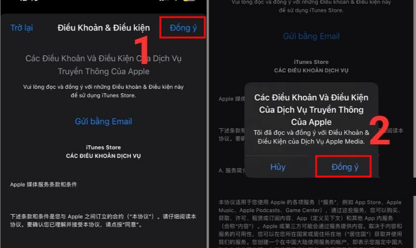 Đồng ý điều khoản, cuối cùng nhấn Đồng ý để hoàn tất