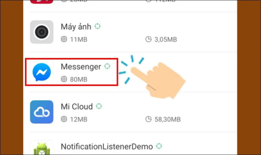 Chọn ứng dụng muốn cài đặt thông báo