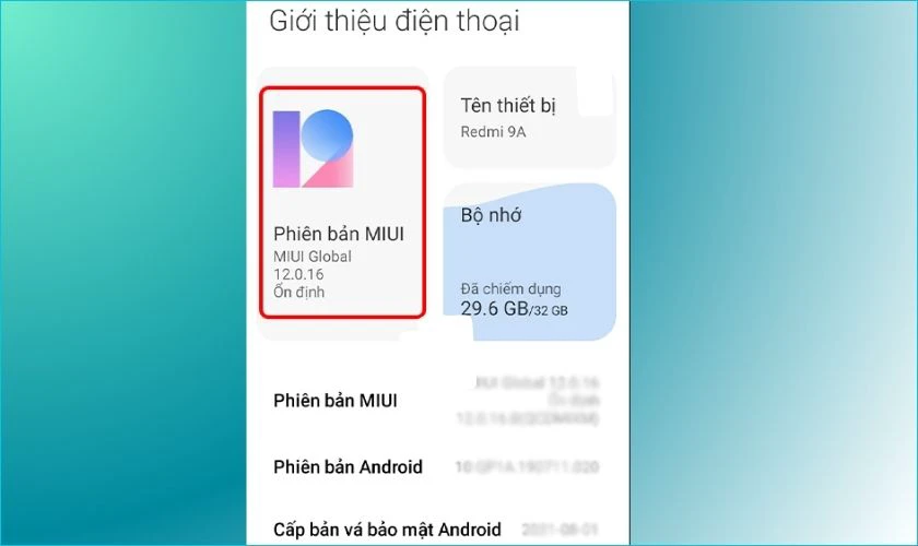 Tiếp theo nhấn vào Phiên bản MIUI