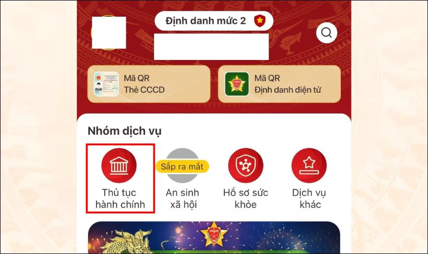 Tìm và chọn mục "Thủ tục hành chính"