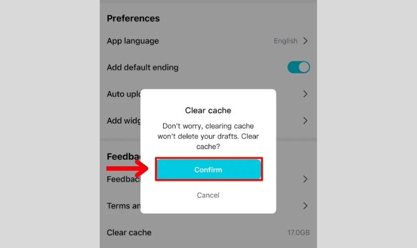 Clear cache để quá trình hoàn tất