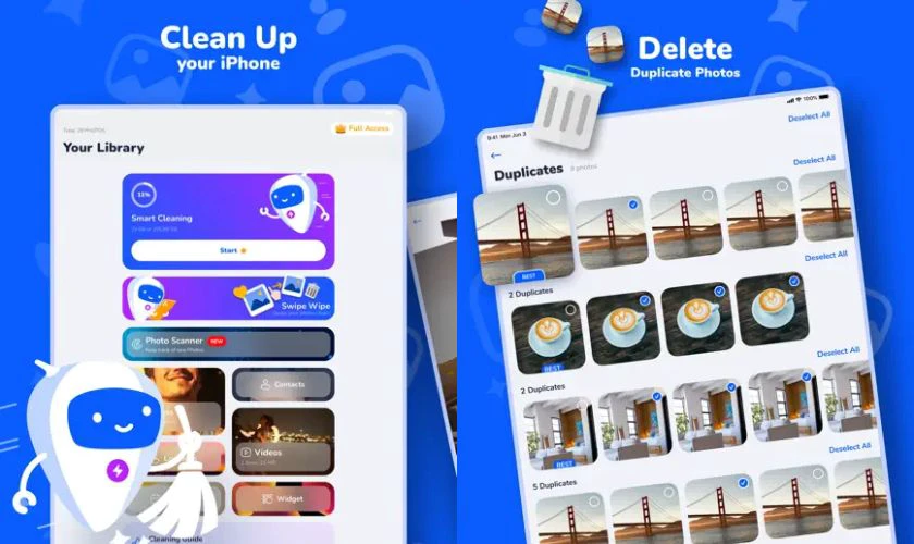 Smart Cleaner giúp xóa ảnh tương tự, video lớn và danh bạ trùng lặp