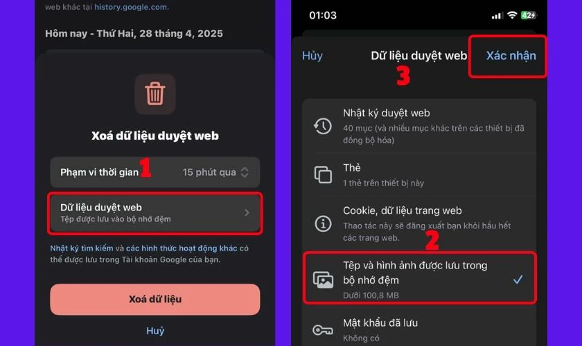 Chọn mục Dữ liệu duyệt web