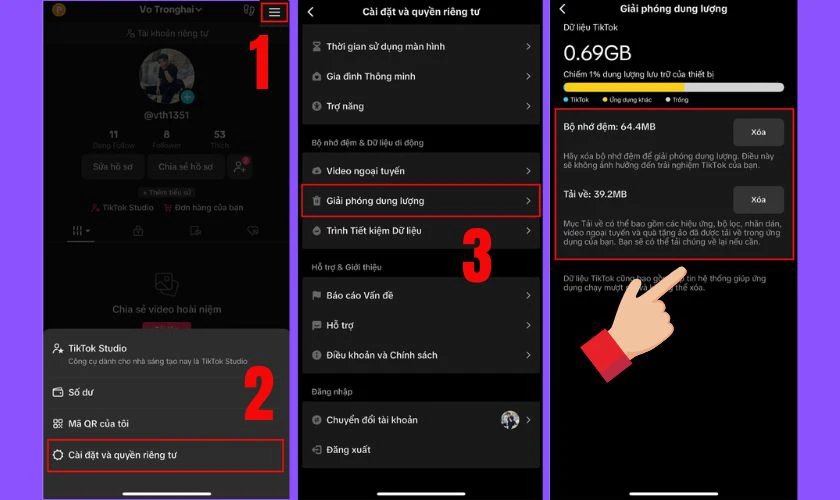 Cách giải phóng dung lượng TikTok trên iPhone trên ứng dụng