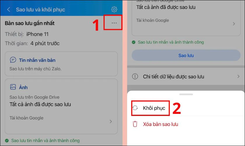 Chọn nút Khôi phục để khôi phục lại dữ liệu đã bị xóa