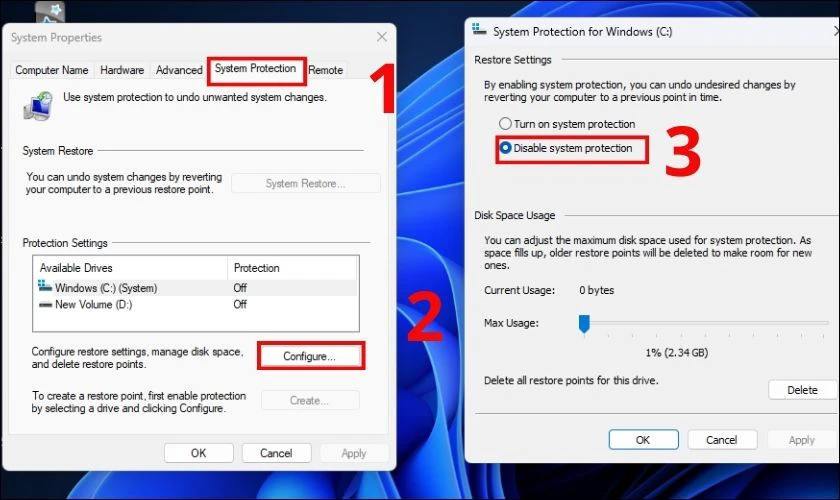Tắt System Restore là cách giải phóng RAM máy tính
