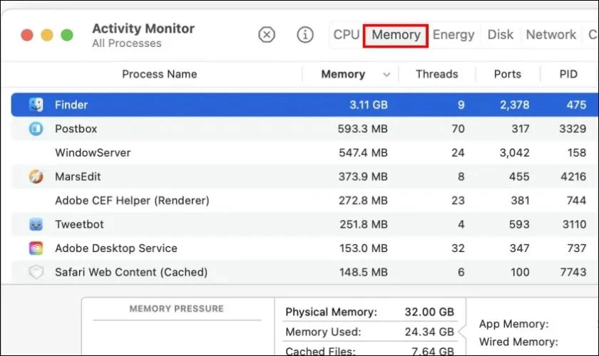 Kiểm tra Activity Monitor để tìm ứng dụng ngốn RAM