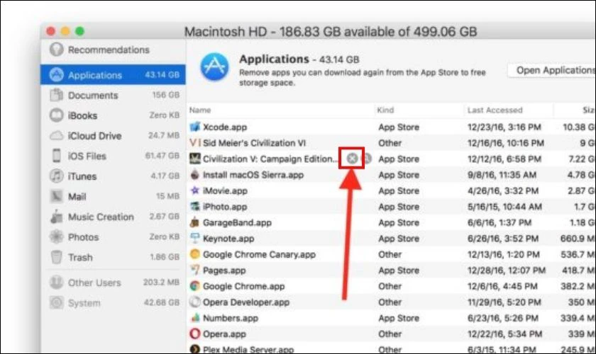 Tại phần Applications, bạn sắp xếp theo dung lượng, xóa những ứng dụng ít dùng