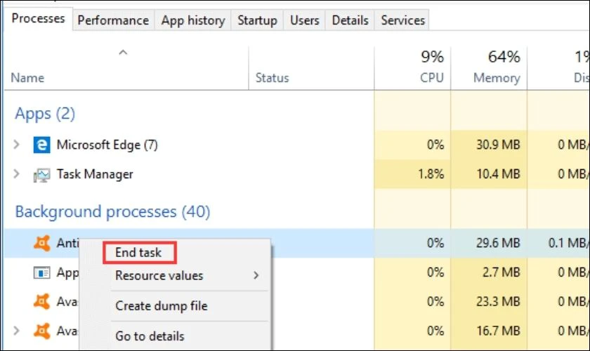 Sử dụng Task Manager để kết thúc tiến trình ngốn RAM