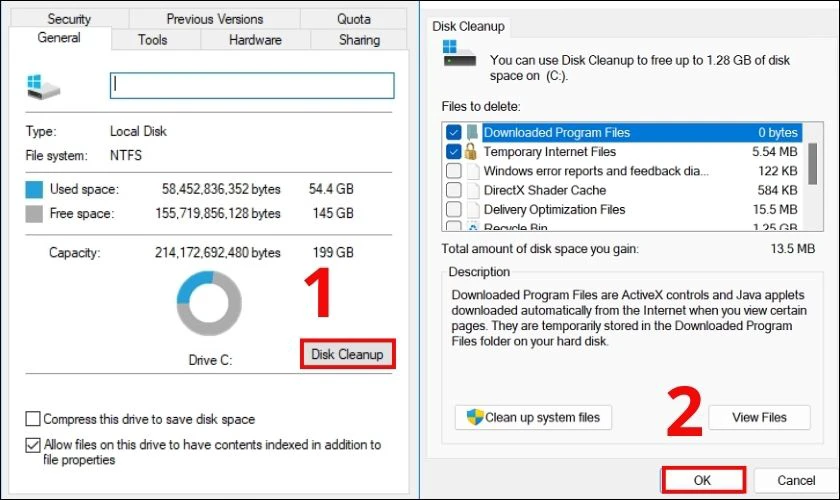 Sử dụng Disk Cleanup là cách giải phóng RAM máy tính