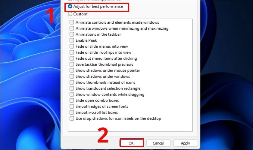 Tắt hiệu ứng hình ảnh không cần thiết