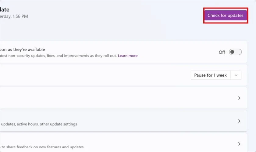 Cập nhật Windows là cách giải phóng RAM máy tính
